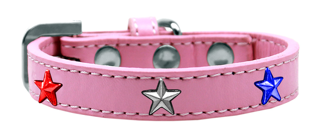 Red, White and Blue Stars Widget Dog Collar Light Pink Size 12
